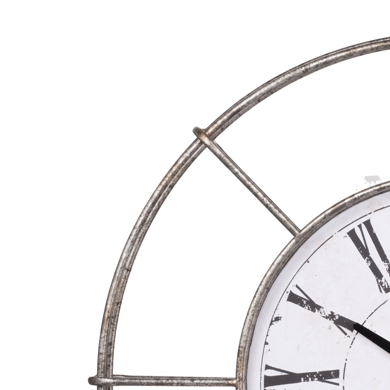 Metal Wall Clock With Circle Dial And Roman Numbers Silver And White-zoom-