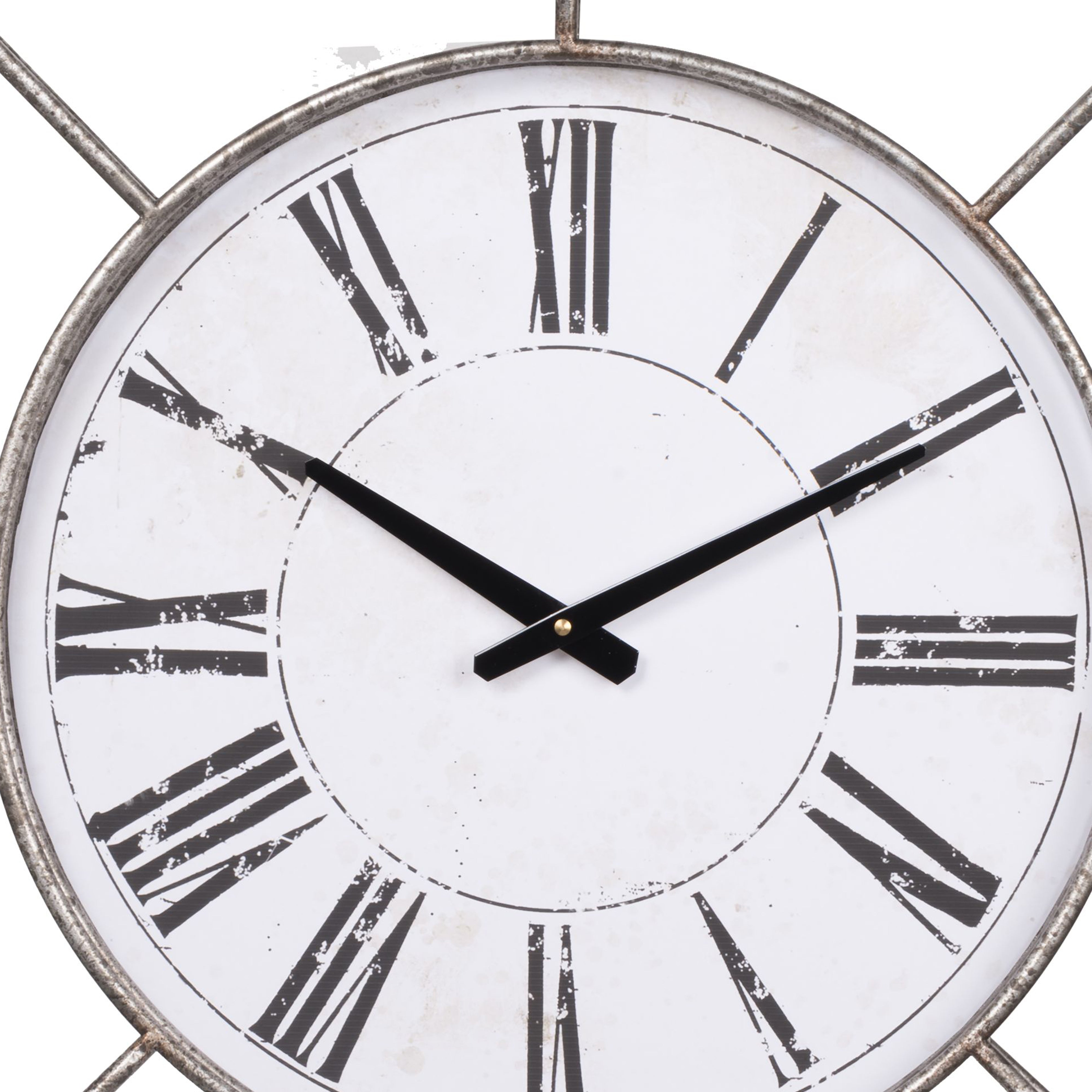 Metal Wall Clock With Circle Dial And Roman Numbers Silver And White-zoom-3