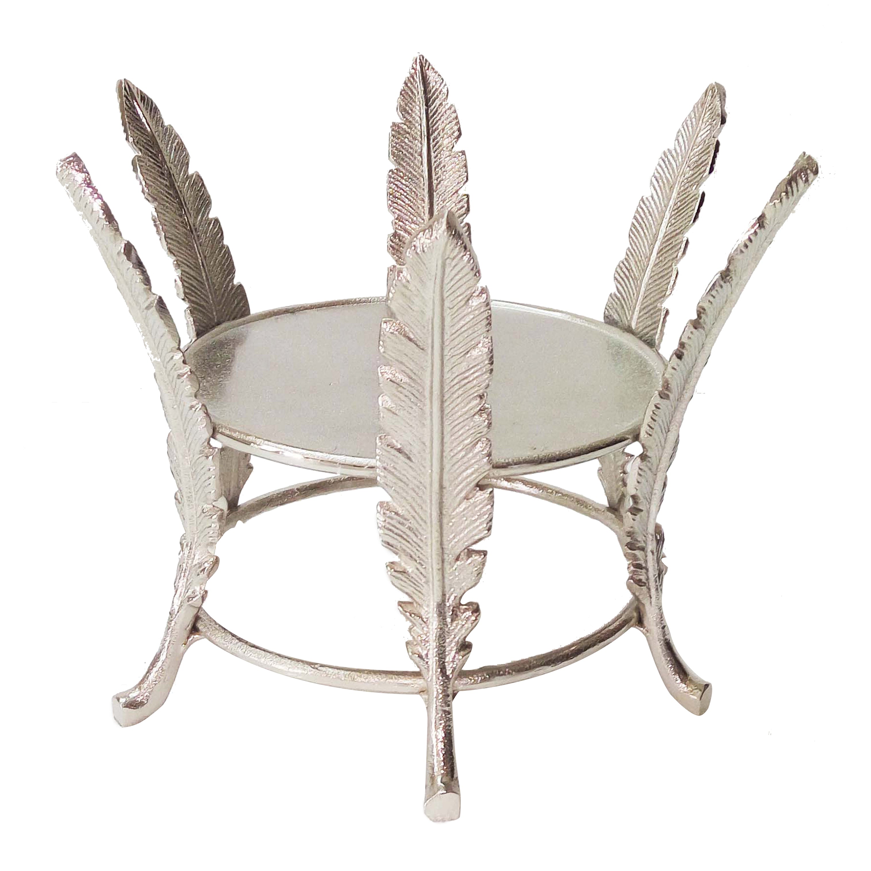 Aluminum Candle Holder Surrounded With Six Leaf Pillars Silver-zoom-1