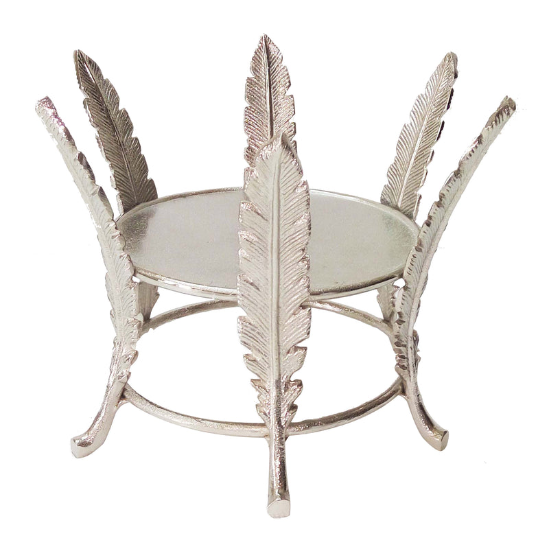 Aluminum Candle Holder Surrounded With Six Leaf Pillars Silver-zoom-