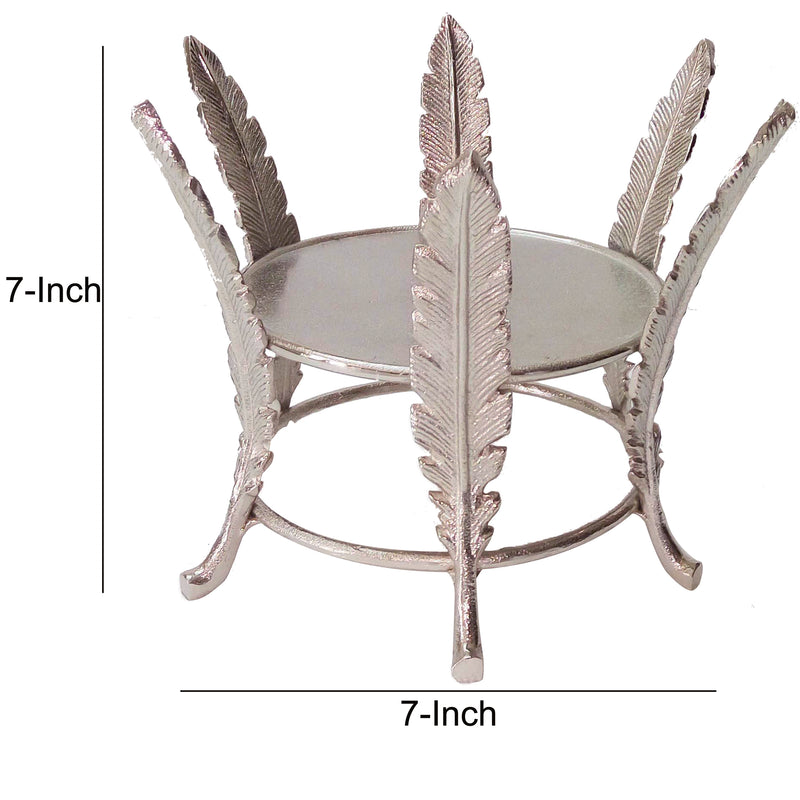 Aluminum Candle Holder Surrounded With Six Leaf Pillars Silver-zoom-