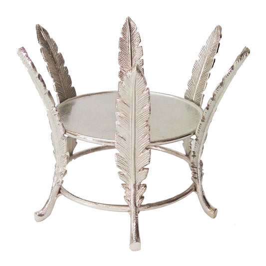 Aluminum Candle Holder Surrounded With Six Leaf Pillars Silver