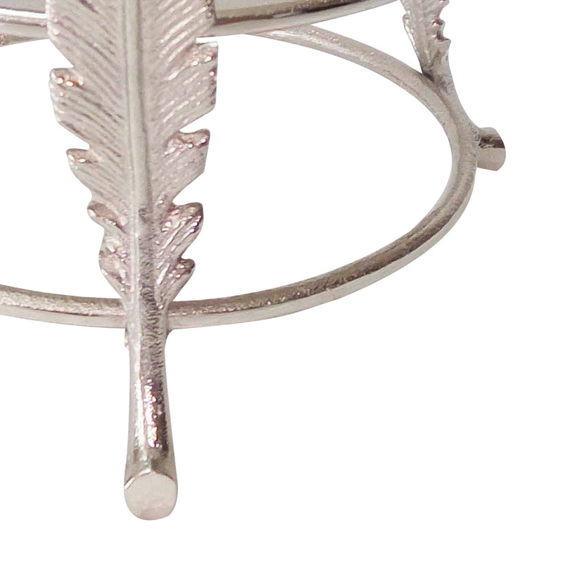 Aluminum Candle Holder Surrounded With Three Leaf Pillars Silver-zoom-