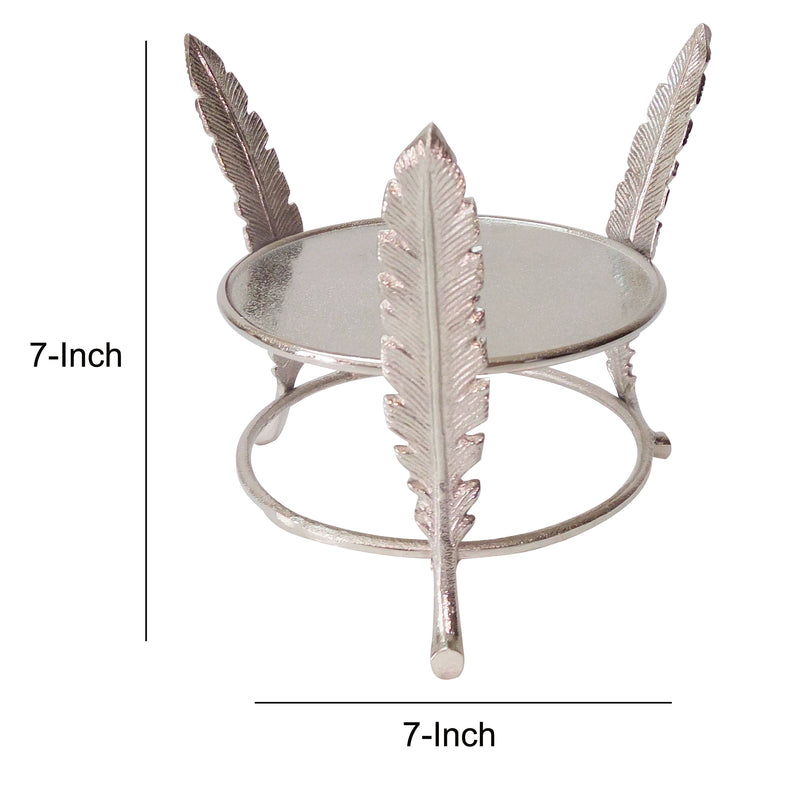 Aluminum Candle Holder Surrounded With Three Leaf Pillars Silver-zoom-