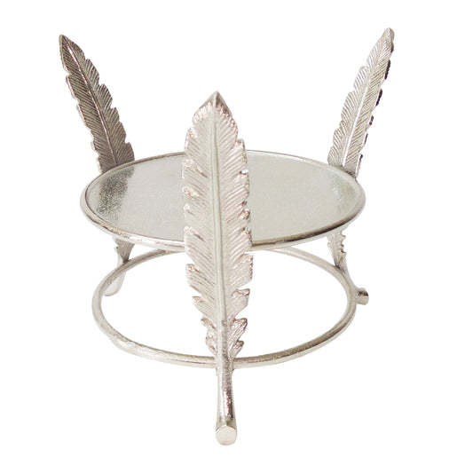 Aluminum Candle Holder Surrounded With Three Leaf Pillars Silver