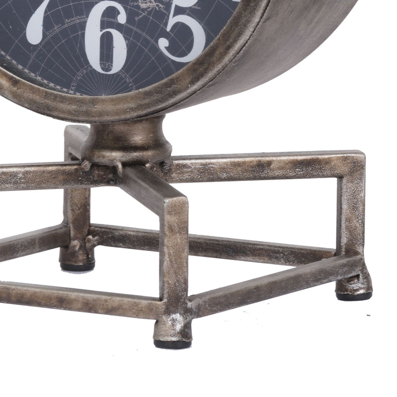 Metal Table Clock With Map Theme Background And Geometric Base Gray-zoom-