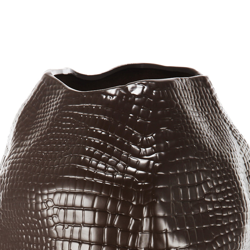 Decorative Textured Ceramic Vase With Irregular Rim Brown-zoom-