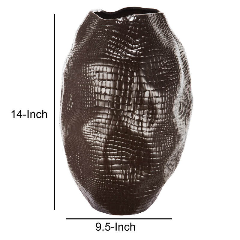 Decorative Textured Ceramic Vase With Irregular Rim Brown-zoom-