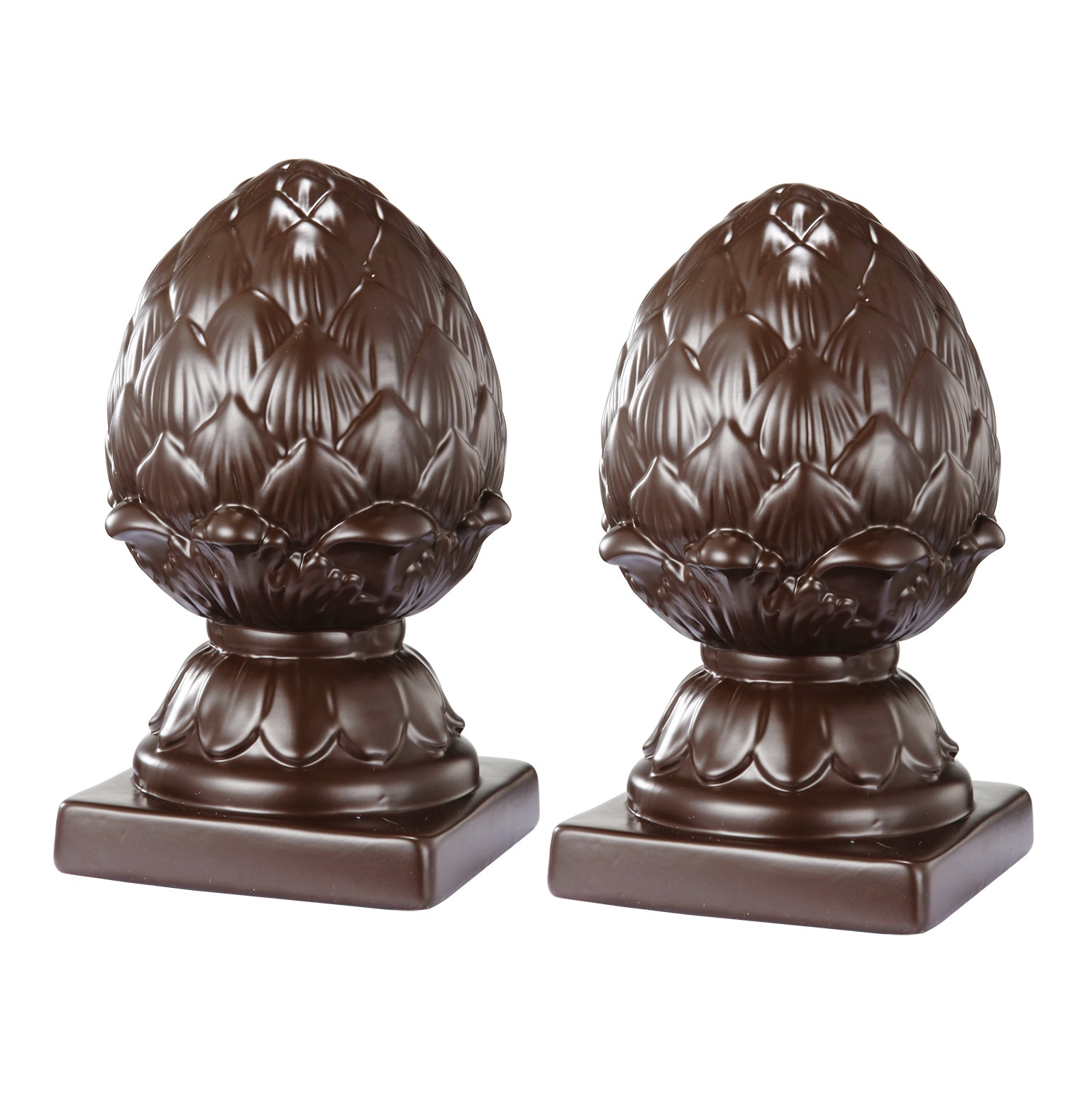 Ceramic Artichoke Bookends on Square Base, Pair of 2, Brown-zoom-1