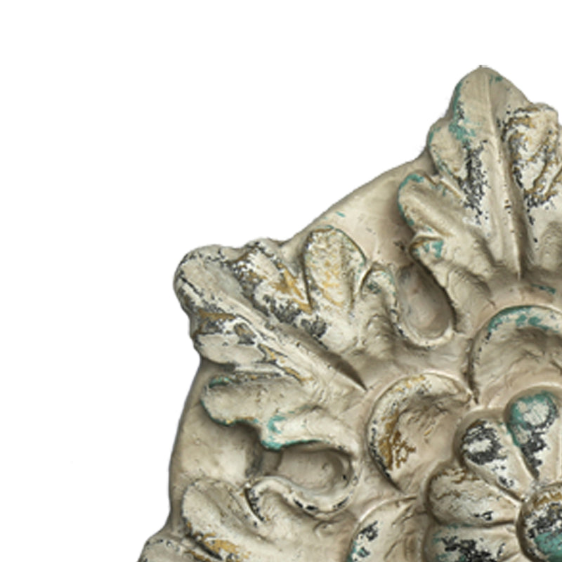 Distressed Floral Design Magnesia Wall Decor With Hanging Hook White-zoom-