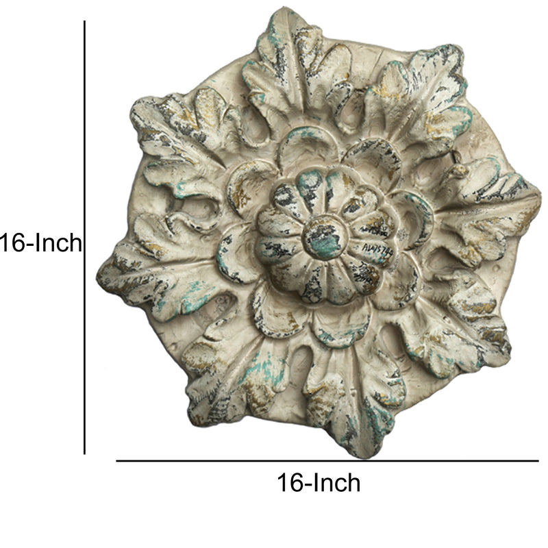 Distressed Floral Design Magnesia Wall Decor With Hanging Hook White-zoom-