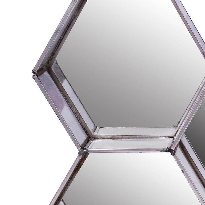 Hexagonal Mirrored Wall Display With Two Keyhole Hanger On Top Silver-zoom-