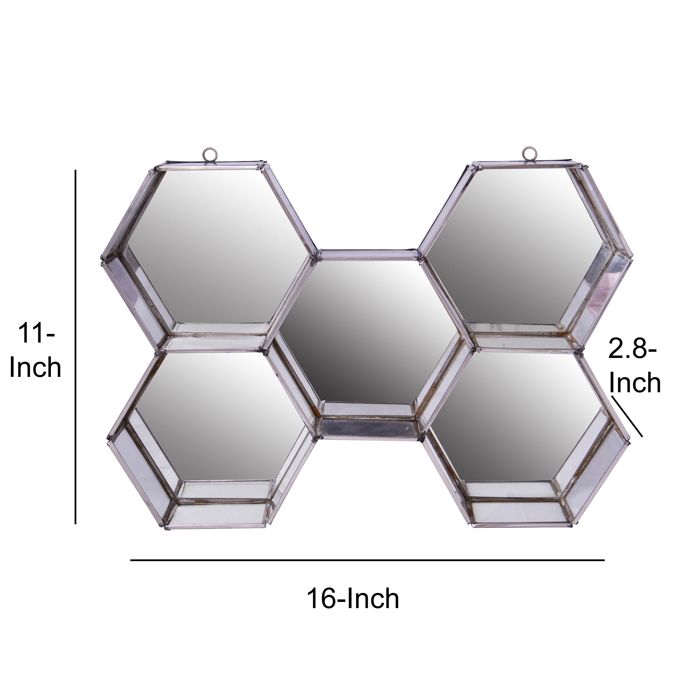 Hexagonal Mirrored Wall Display With Two Keyhole Hanger On Top Silver-zoom-5