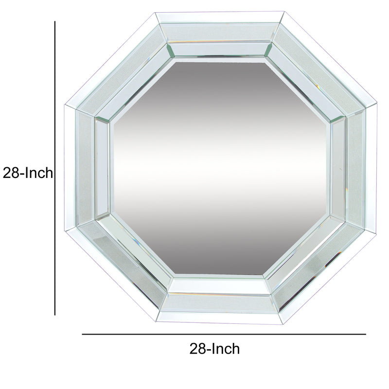 Octagonal Shaped Wall Mirror With Wooden Backing Clear-zoom-