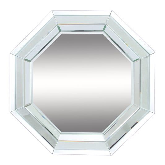 Octagonal Shaped Wall Mirror With Wooden Backing Clear