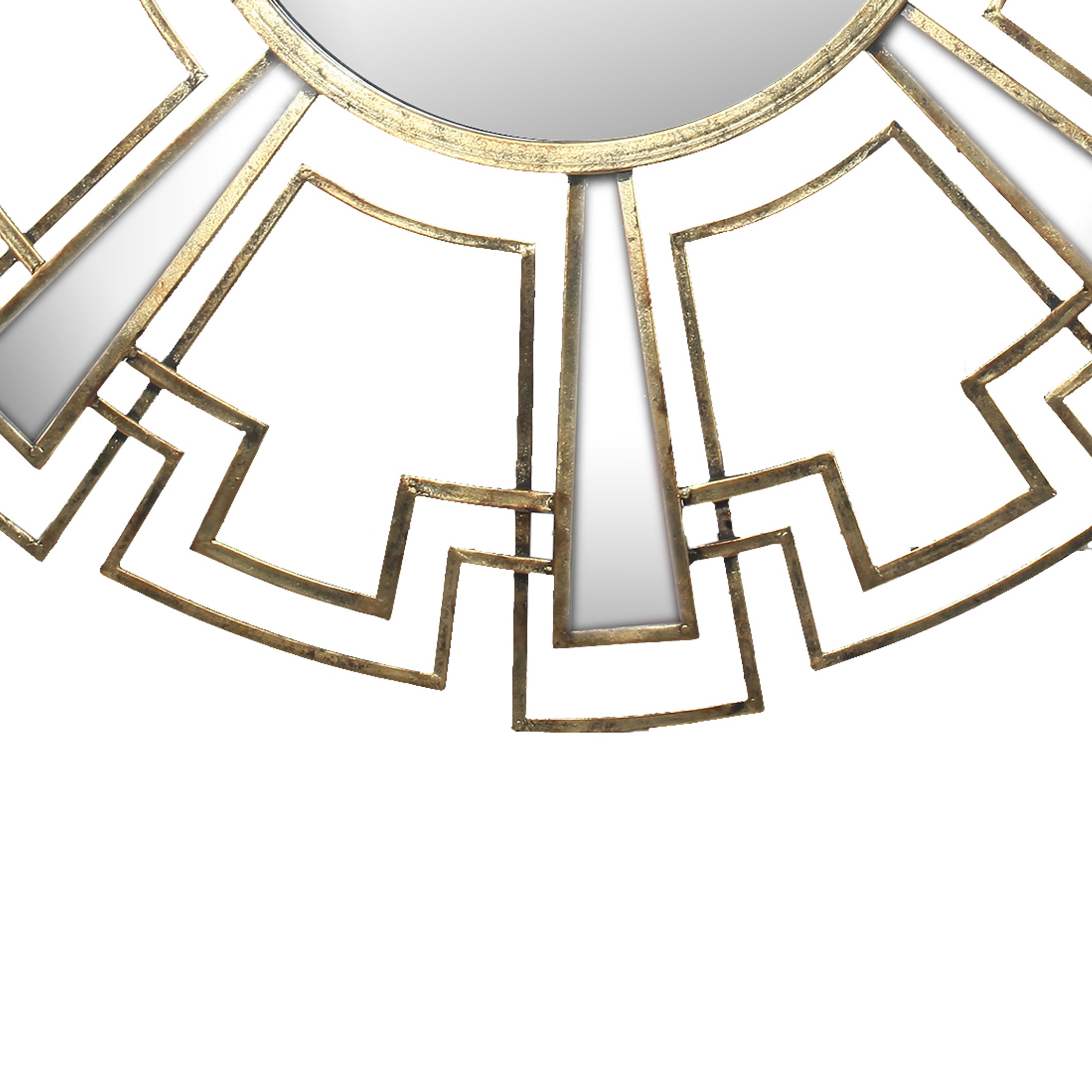 Round Sunburst Wall Mirror With Geometric Design Metal Frame Gold-zoom-4
