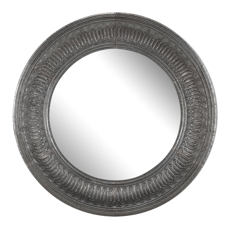 Round Wall Mirror With Thick Embossed Metal Border Antique Gray-zoom-