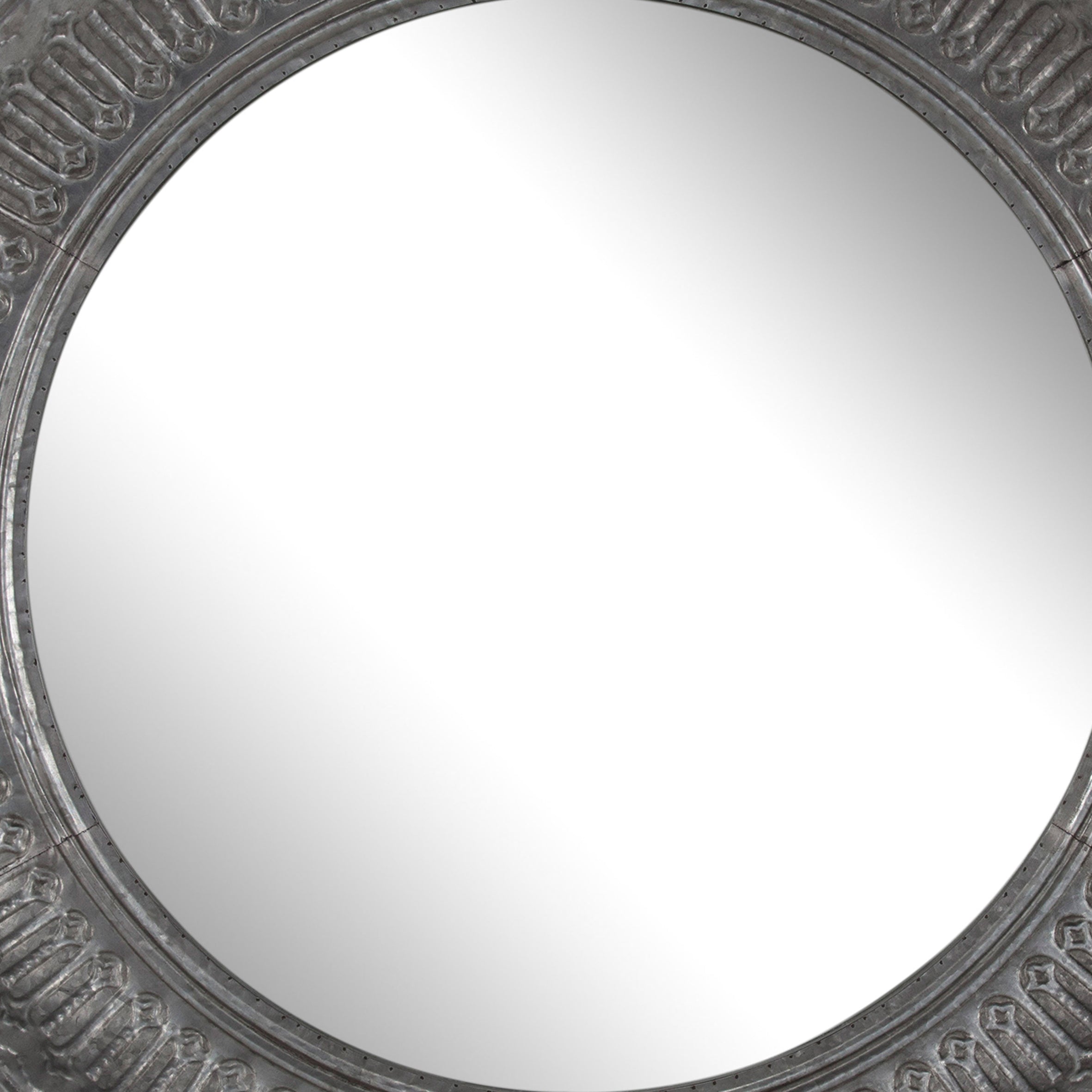 Round Wall Mirror With Thick Embossed Metal Border Antique Gray-zoom-3