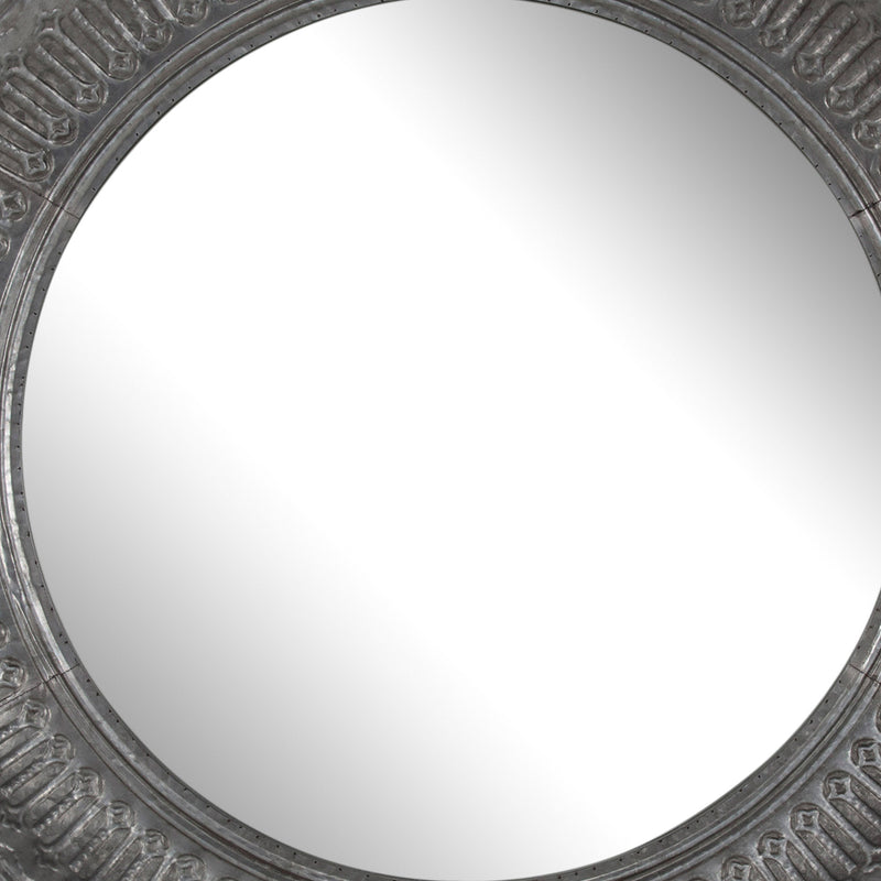 Round Wall Mirror With Thick Embossed Metal Border Antique Gray-zoom-