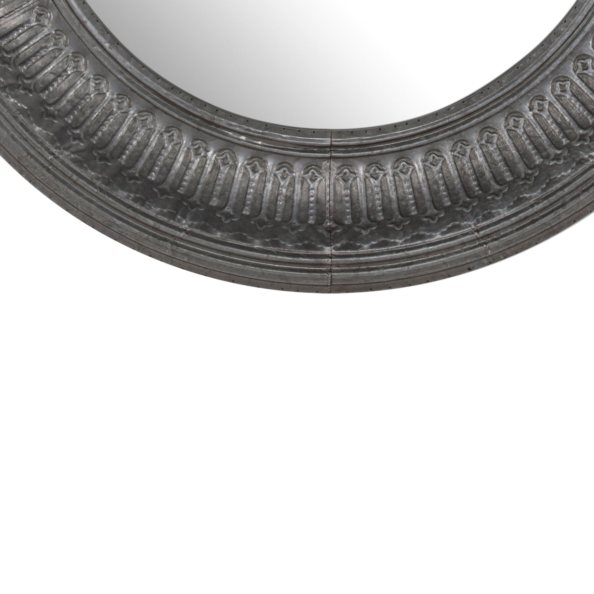 Round Wall Mirror With Thick Embossed Metal Border Antique Gray-zoom-4