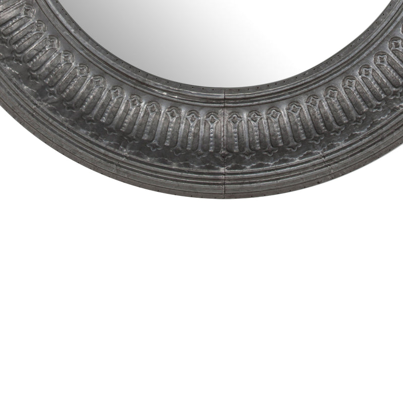 Round Wall Mirror With Thick Embossed Metal Border Antique Gray-zoom-