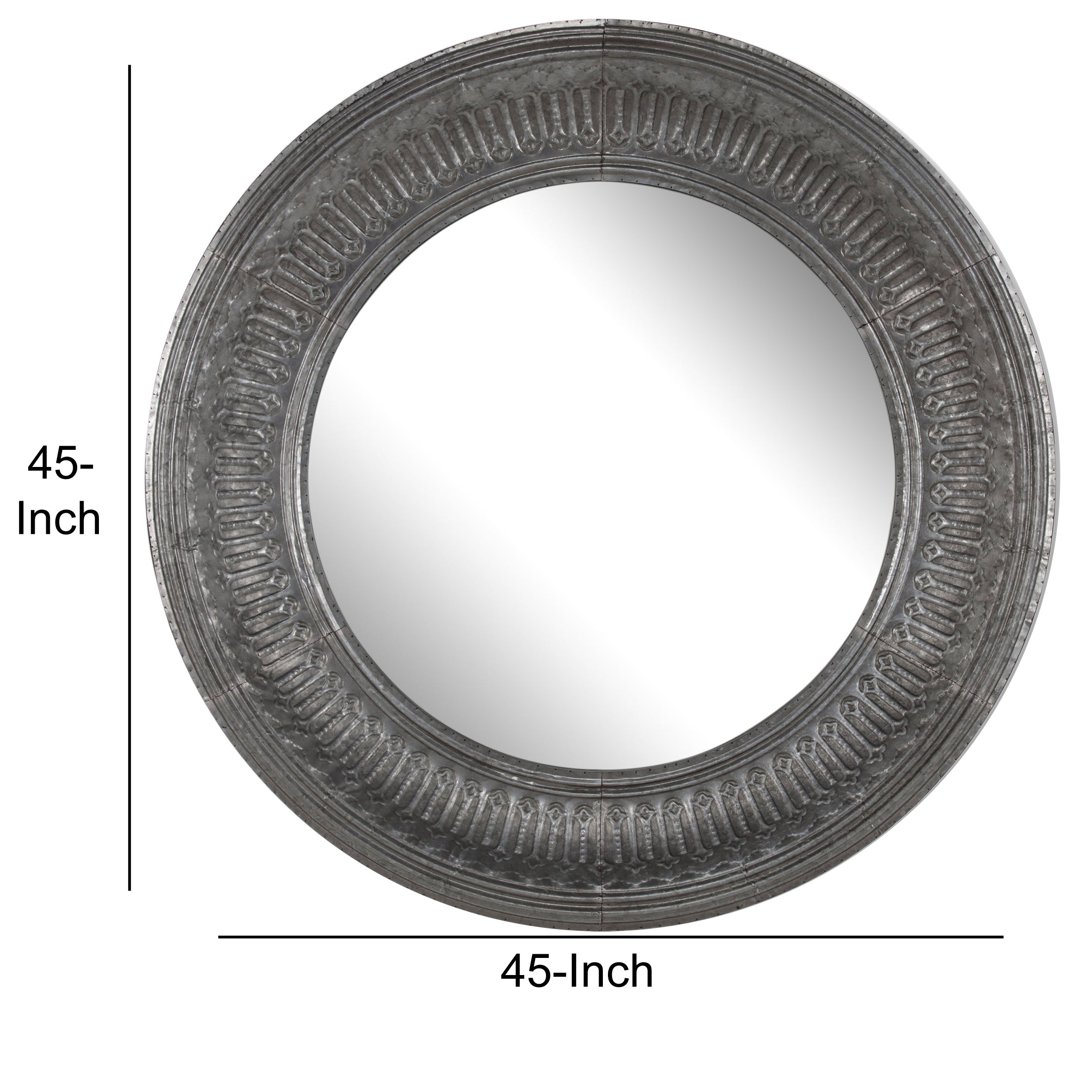 Round Wall Mirror With Thick Embossed Metal Border Antique Gray-zoom-5