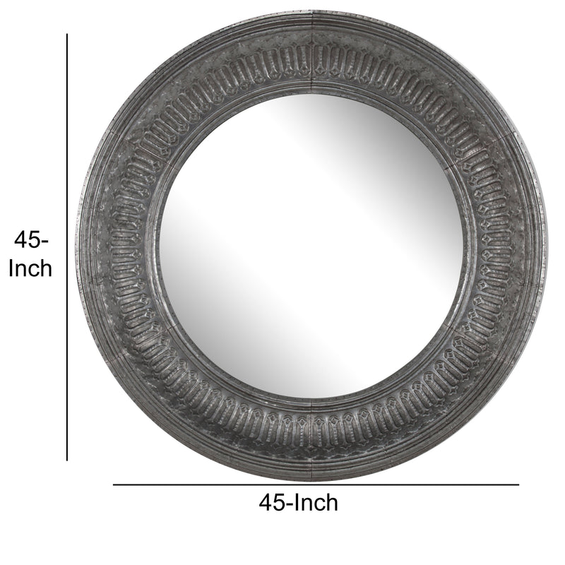 Round Wall Mirror With Thick Embossed Metal Border Antique Gray-zoom-