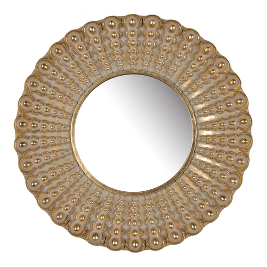 Polyresin Framed Round Wall Mirror With Ornamental Embellishments Gold