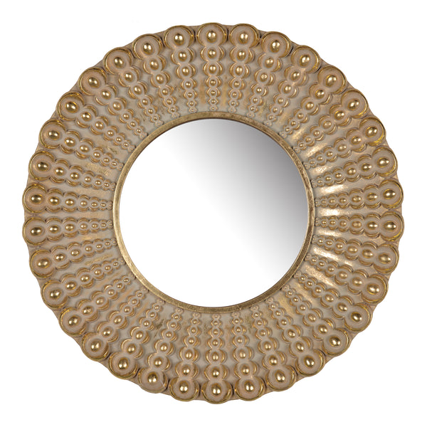 Polyresin Framed Round Wall Mirror With Ornamental Embellishments Gold