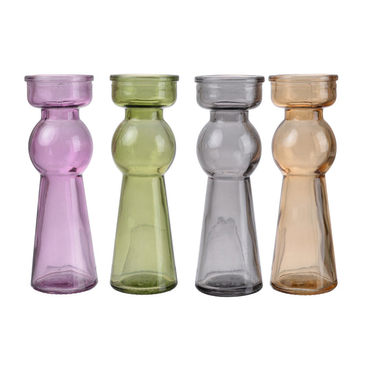 Glass Pillar Tealight Candle Holders Set Of 4 Multicolor