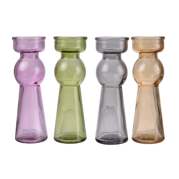 Glass Pillar Tealight Candle Holders Set Of 4 Multicolor