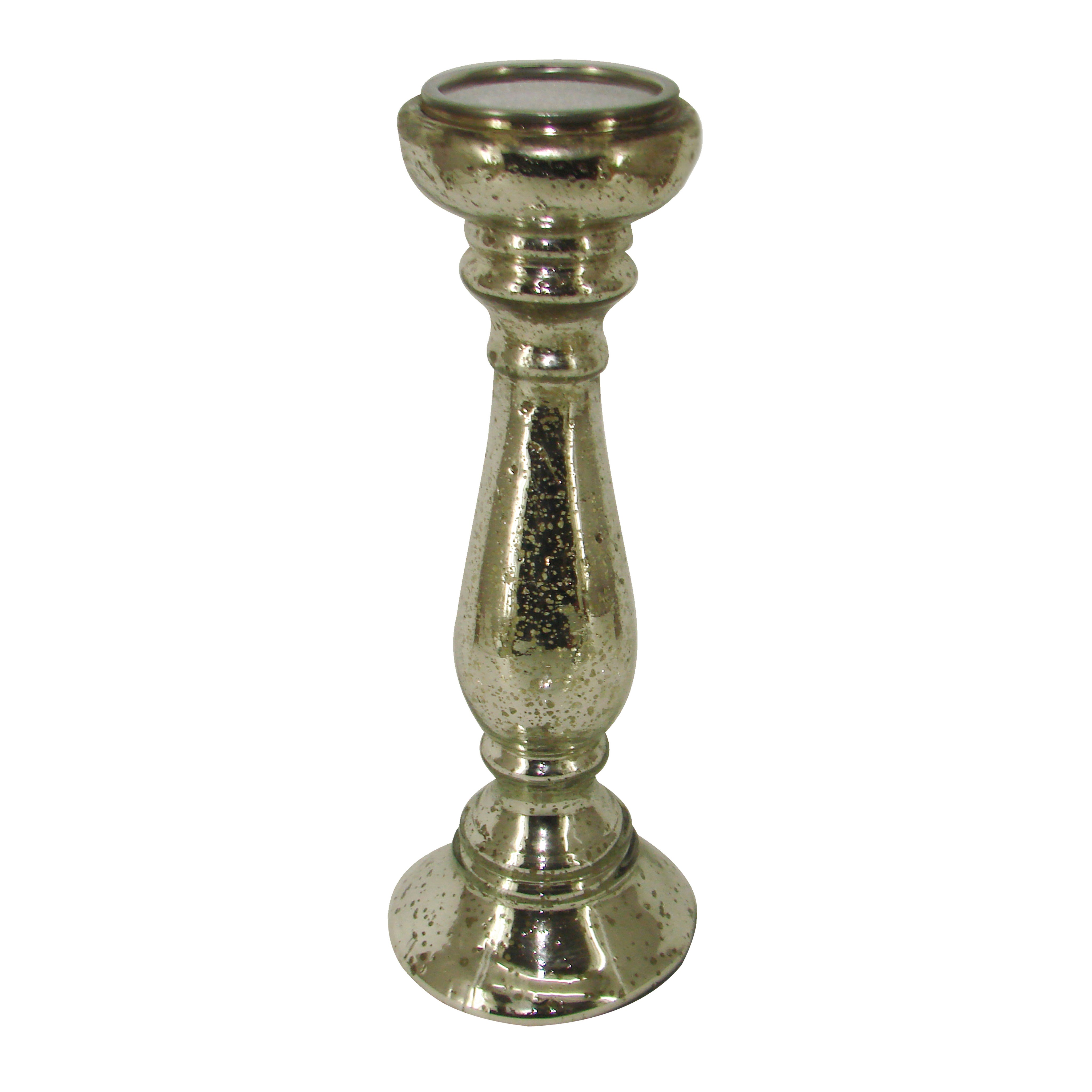 Glass Pillar Candle Holder With Distressed Details Silver-zoom-1