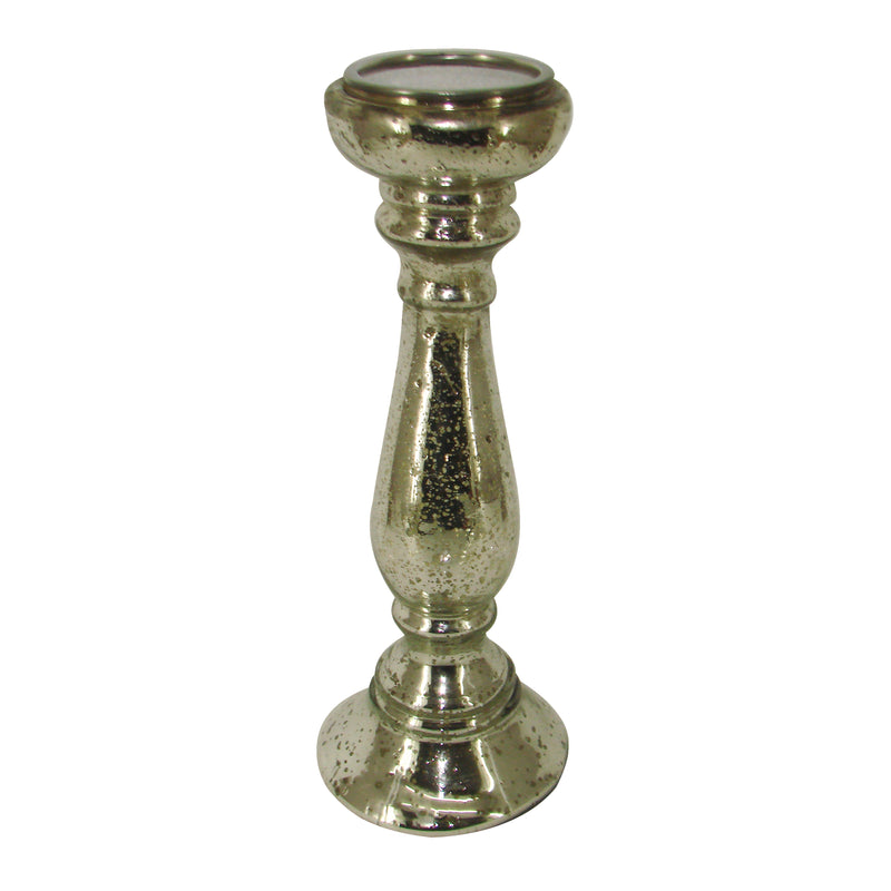 Glass Pillar Candle Holder With Distressed Details Silver-zoom-