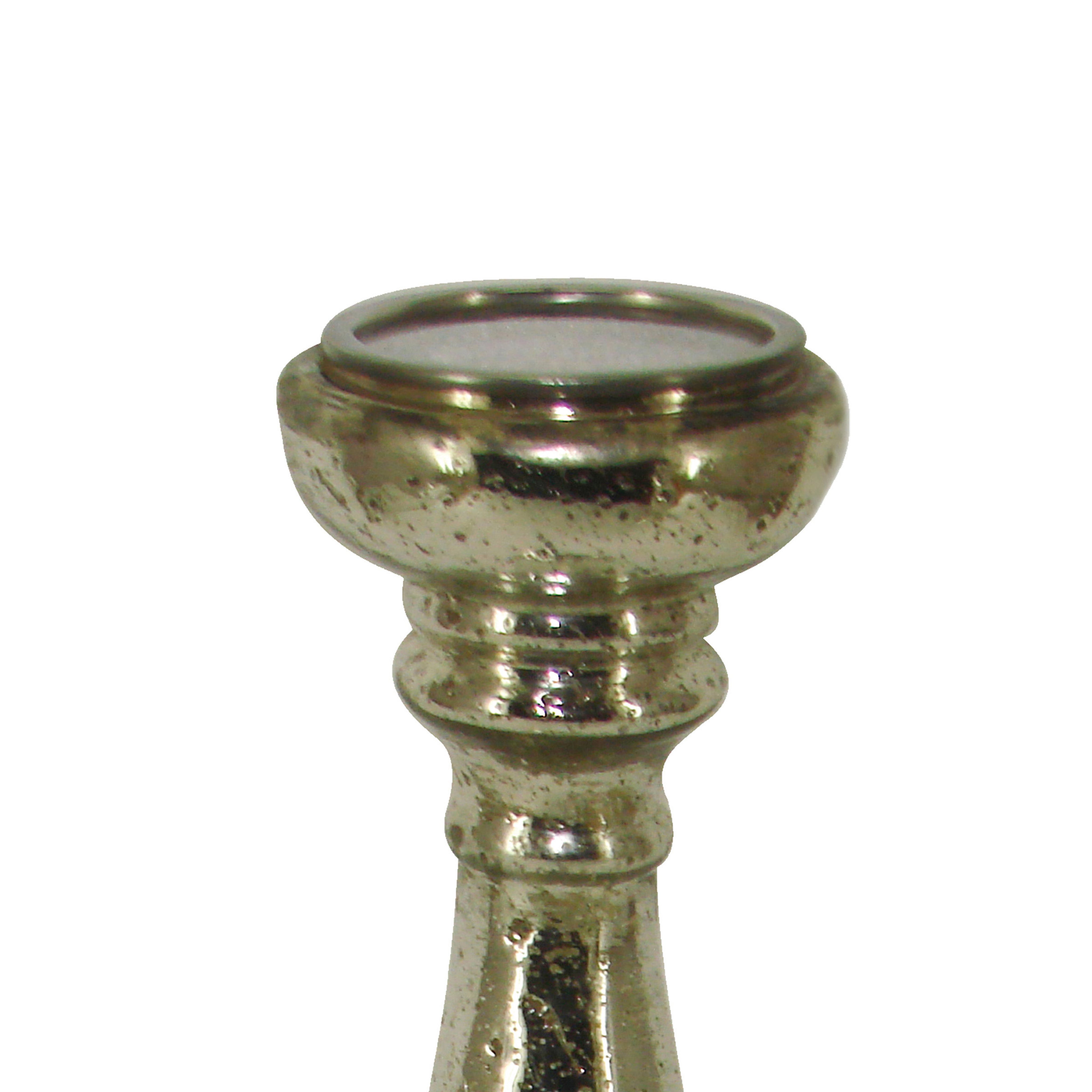 Glass Pillar Candle Holder With Distressed Details Silver-zoom-2