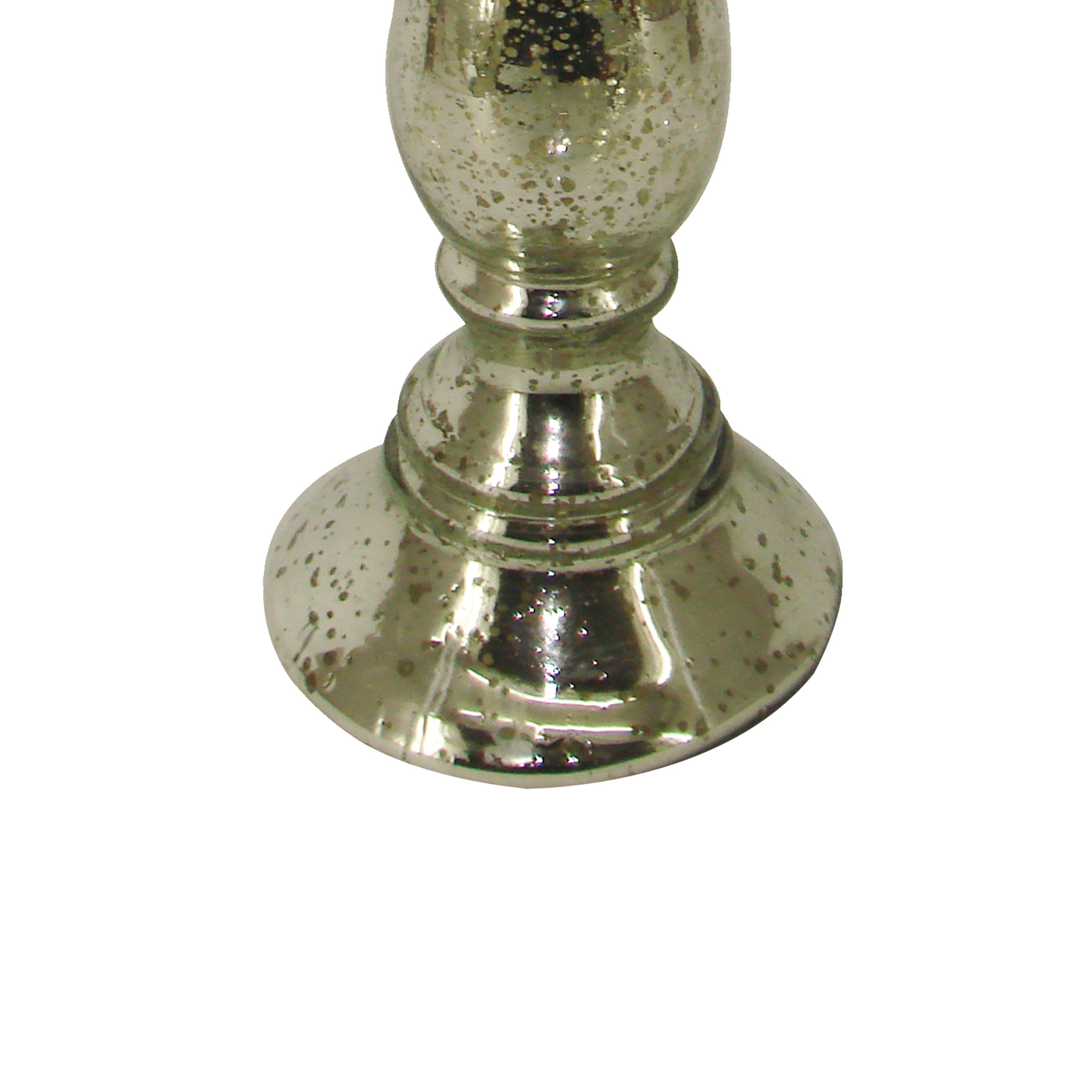 Glass Pillar Candle Holder With Distressed Details Silver-zoom-4