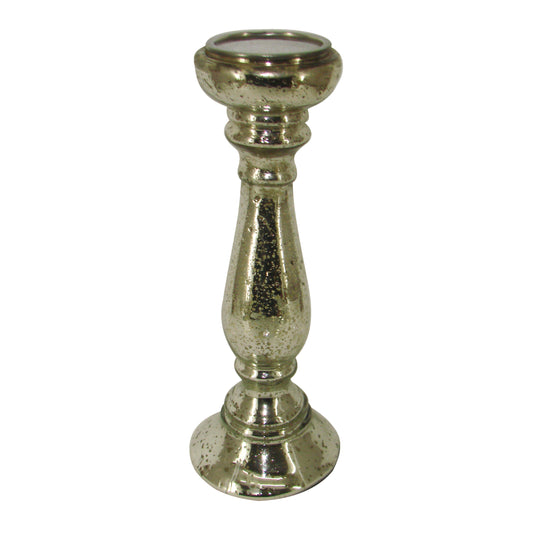 Glass Pillar Candle Holder With Distressed Details Silver