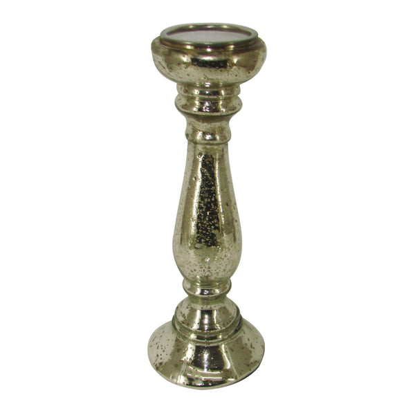 Glass Pillar Candle Holder With Distressed Details Silver