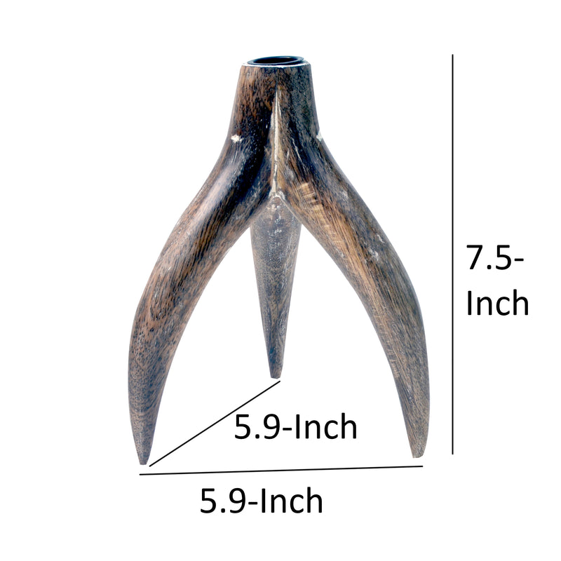 Wooden Antler Shaped Tripod Candlestick Holder Brown And Black-zoom-