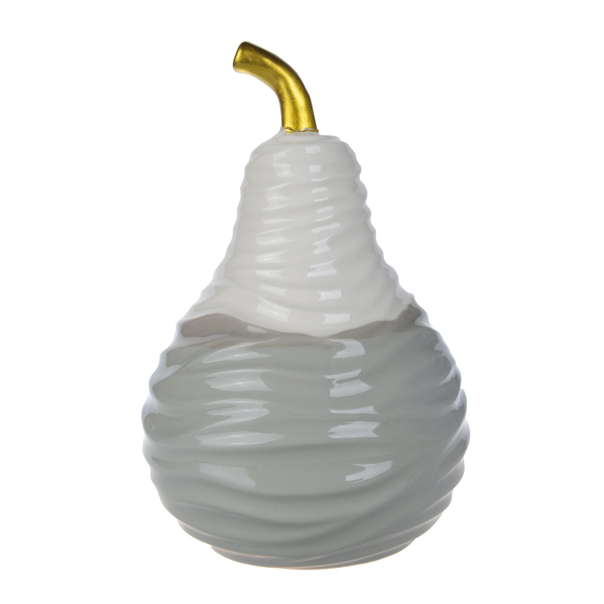 Ceramic Decorative Pear With Golden Stem White And Gray