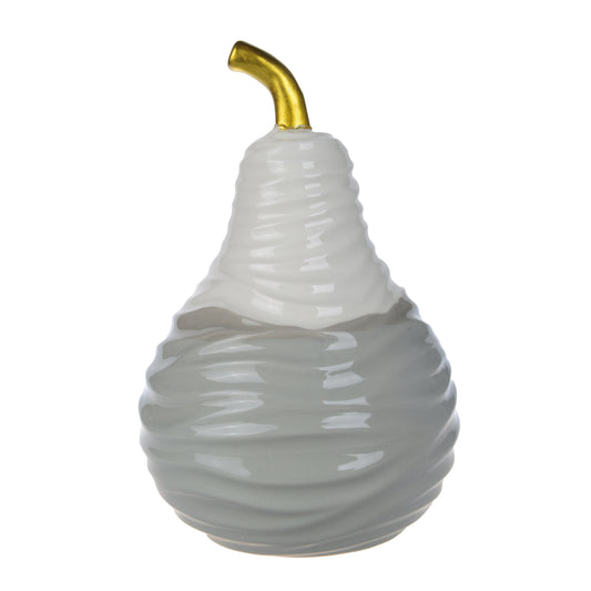 Ceramic Decorative Pear With Golden Stem White And Gray