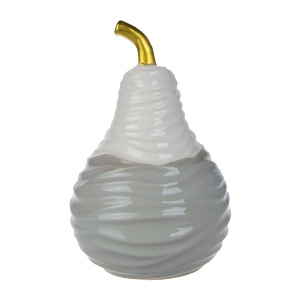 Ceramic Decorative Pear With Golden Stem White And Gray