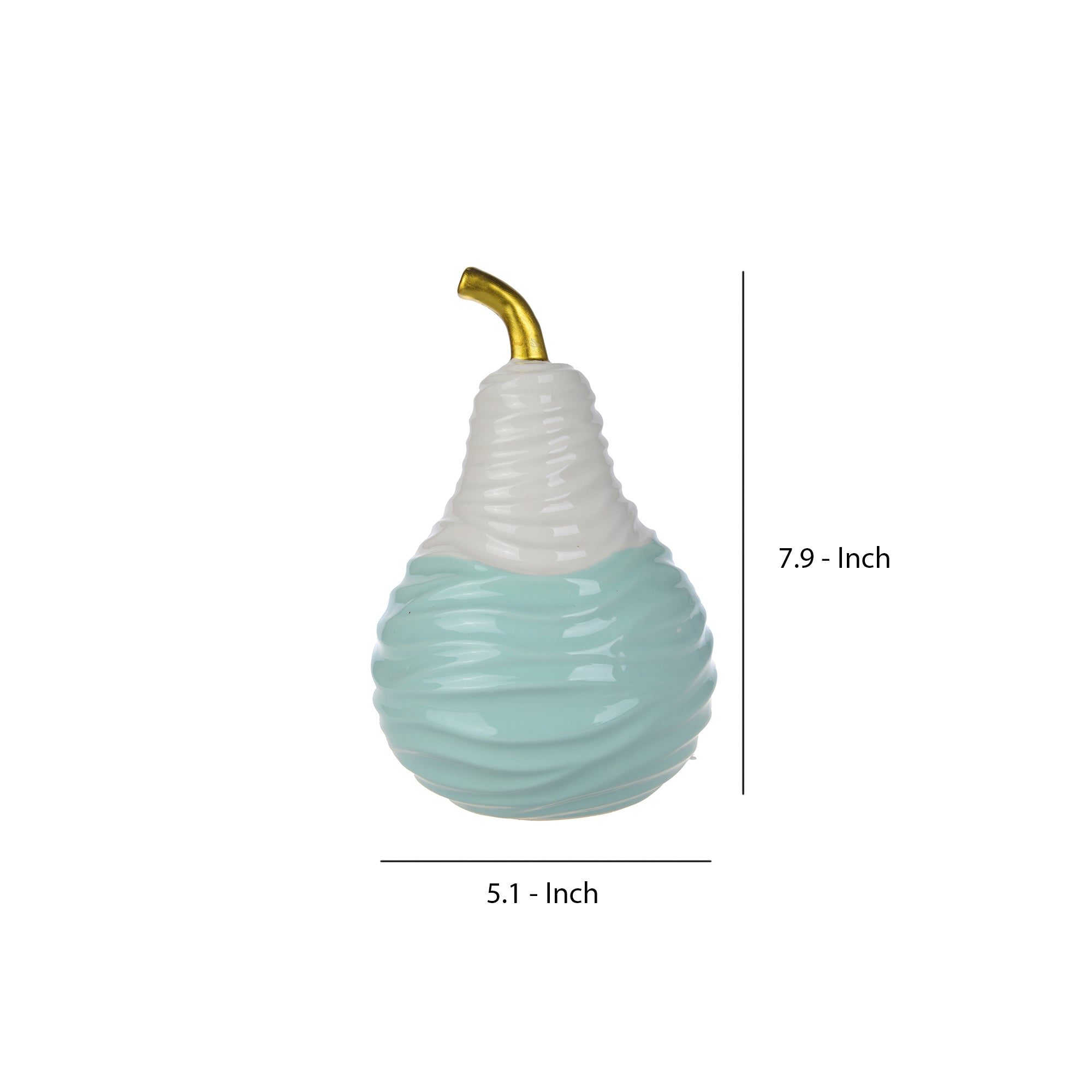 Ceramic Decorative Pear With Golden Stem White And Blue-zoom-5