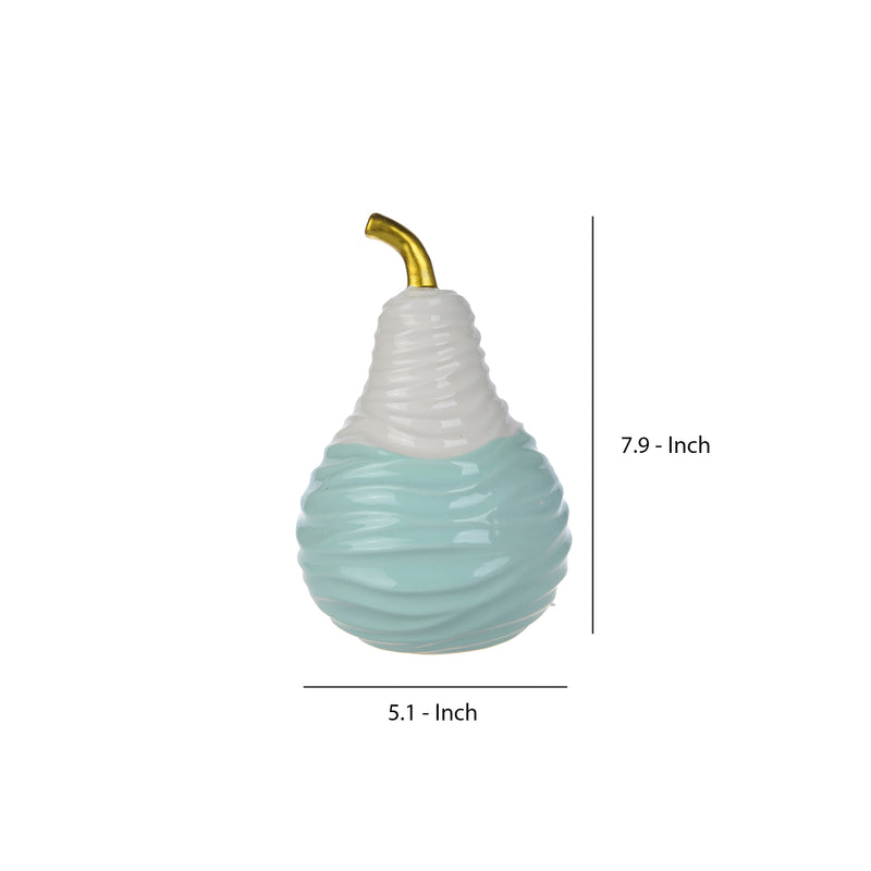 Ceramic Decorative Pear With Golden Stem White And Blue-zoom-