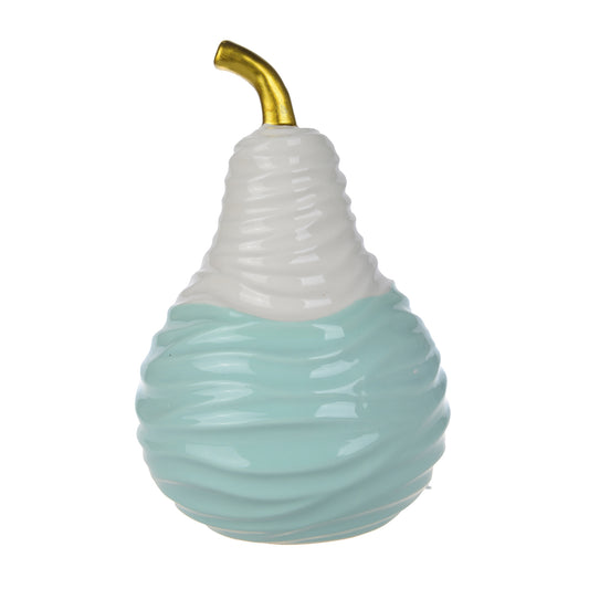 Ceramic Decorative Pear With Golden Stem White And Blue