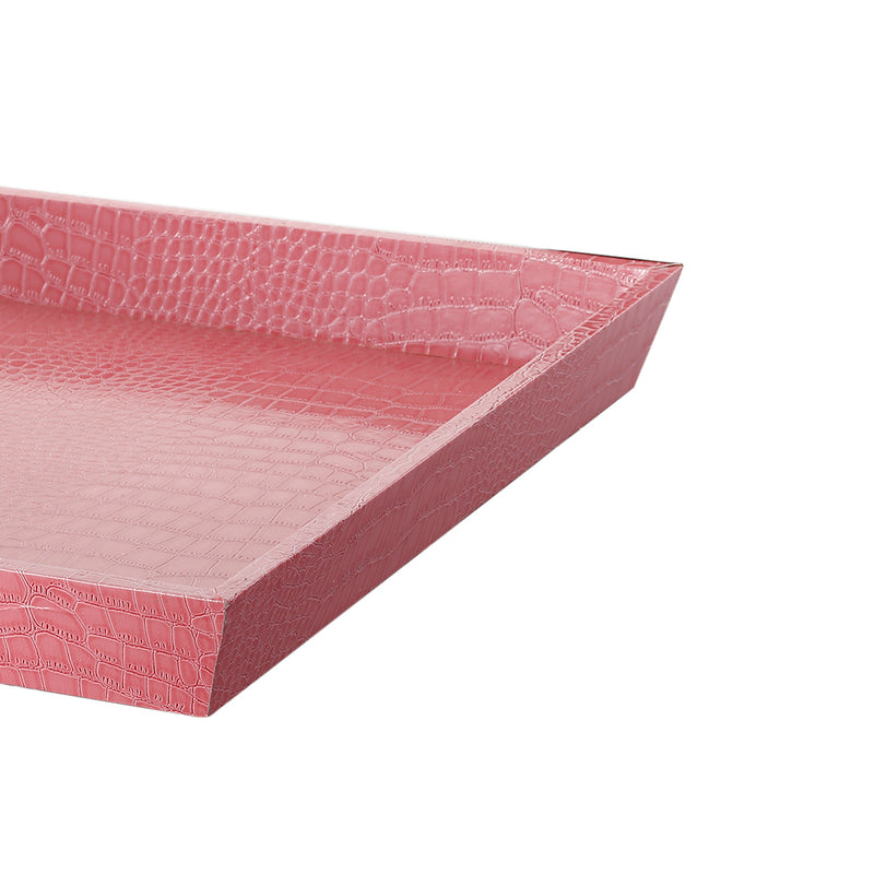 Wood And Leatherette Decorative Serving Tray With Raised Sides Pink-zoom-