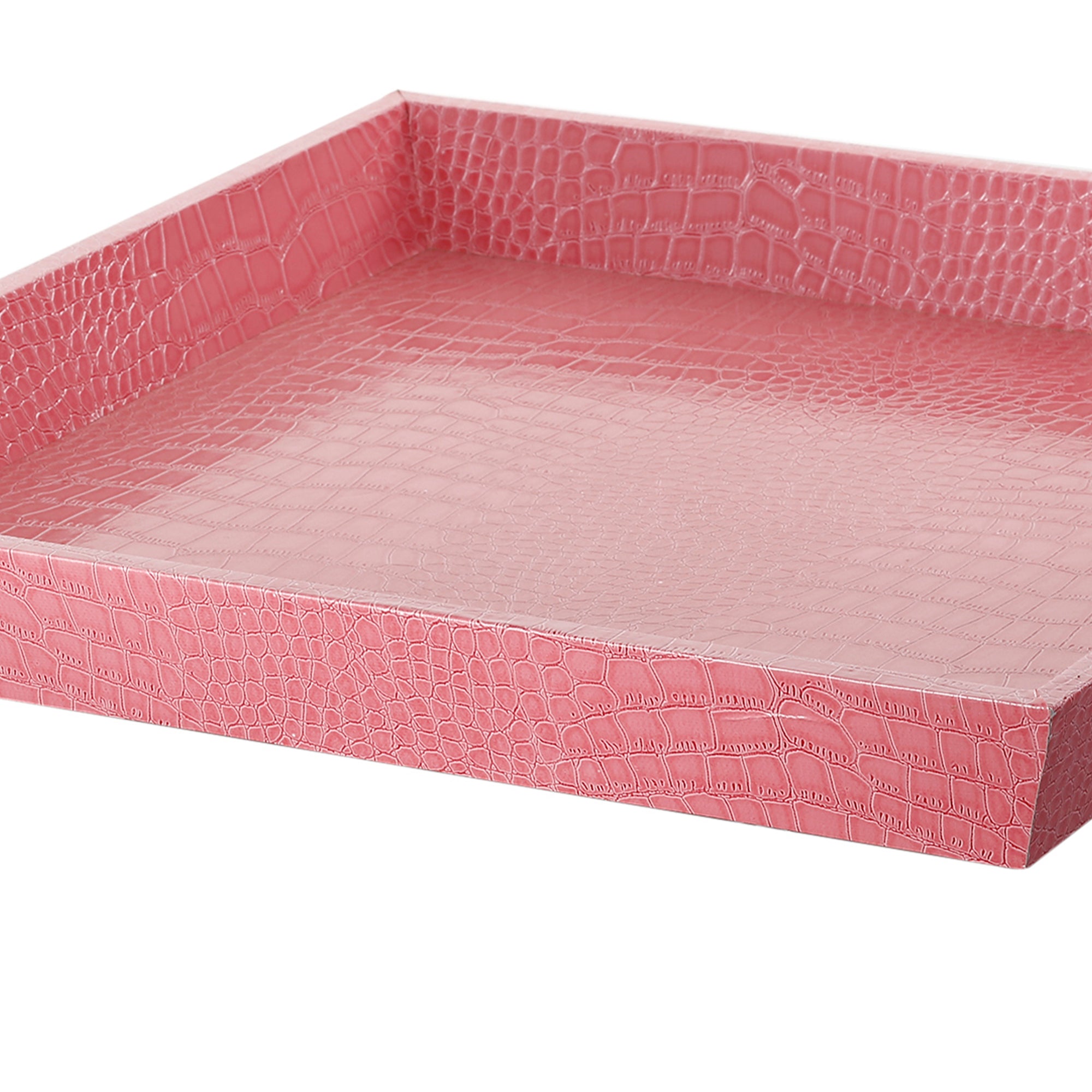 Wood And Leatherette Decorative Serving Tray With Raised Sides Pink-zoom-4