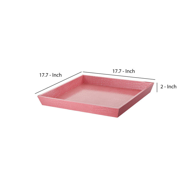 Wood And Leatherette Decorative Serving Tray With Raised Sides Pink-zoom-