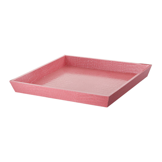 Wood And Leatherette Decorative Serving Tray With Raised Sides Pink