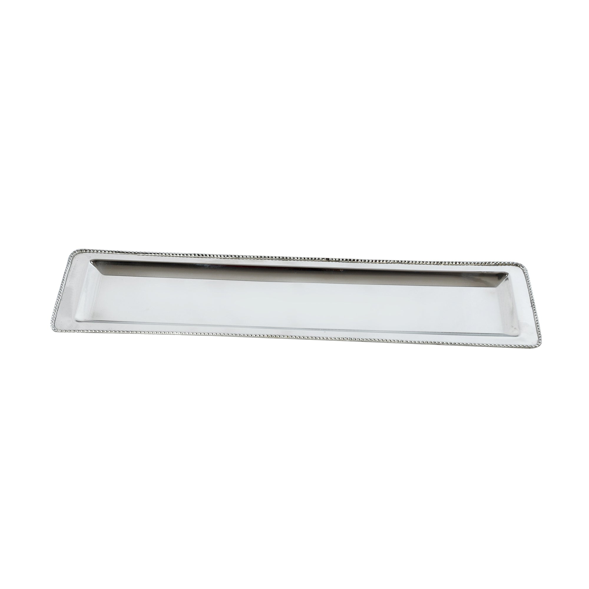 Rectangular Decorative Serving Tray With Beaded Trim Design Silver
