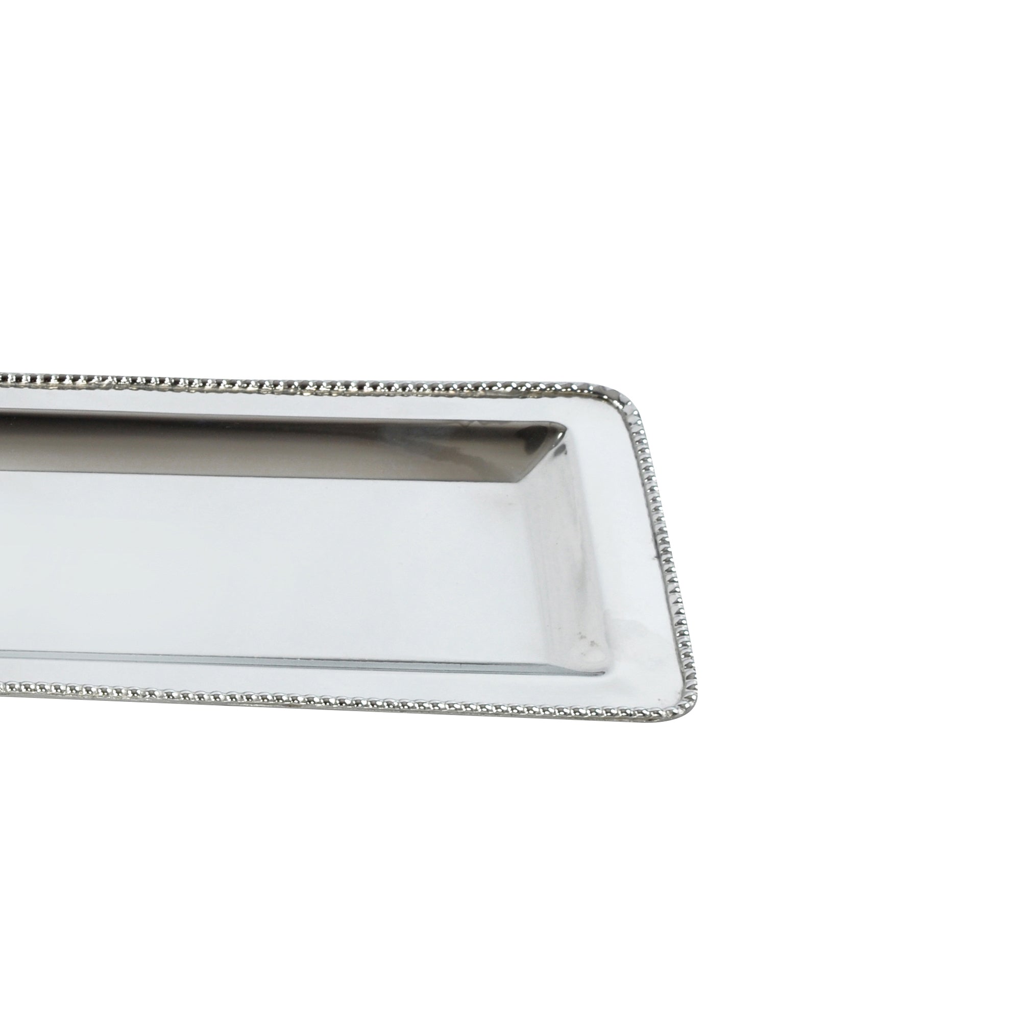 Rectangular Decorative Serving Tray With Beaded Trim Design Silver